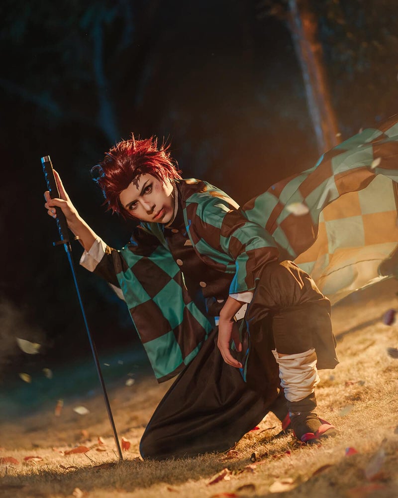 Nuoqi Tanjiro Cosplay Outfit Tanjiro Kamado Cosplay Costume Anime Robe Kimono Outfit Halloween Costume S Green - Image 3